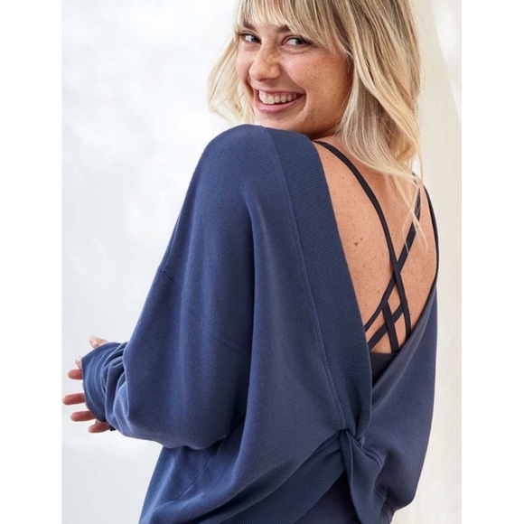 aerie Tops - Aerie Offline Twist Front Back Crewneck Sweatshirt, Dusty Blue - Size L